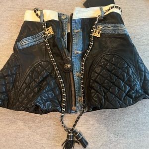 Dsquared2 denim leather skirt , with leather belt . New with tags